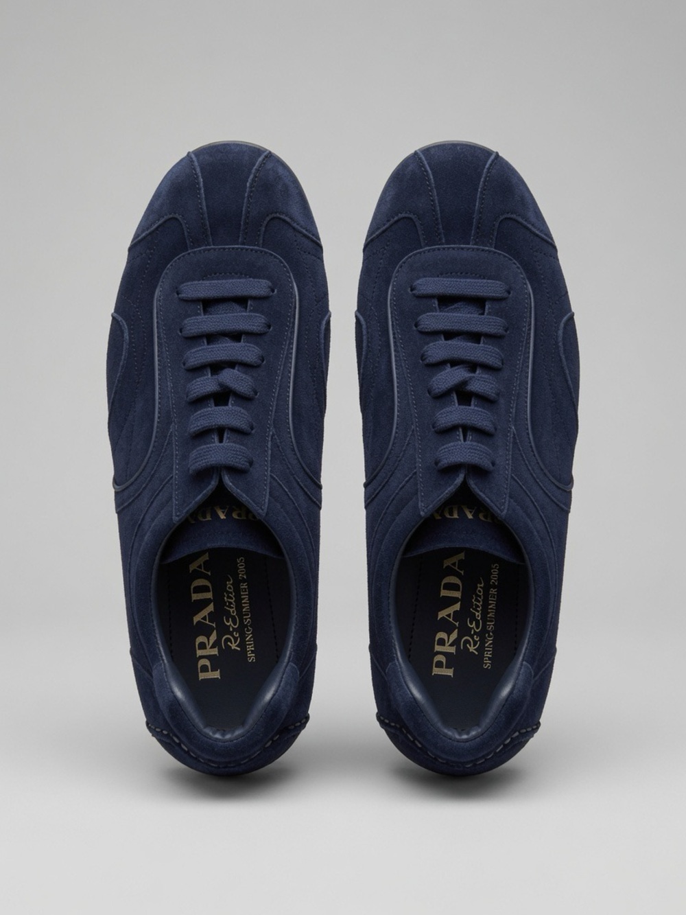 Prada Men’s Navy Suede Low-Top Sneakers